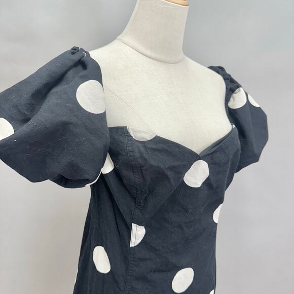 H&M‎ Black Polka Dot Midi Dress Puff Sleeve Sweetheart Neckline Size XL - Picture 7 of 16